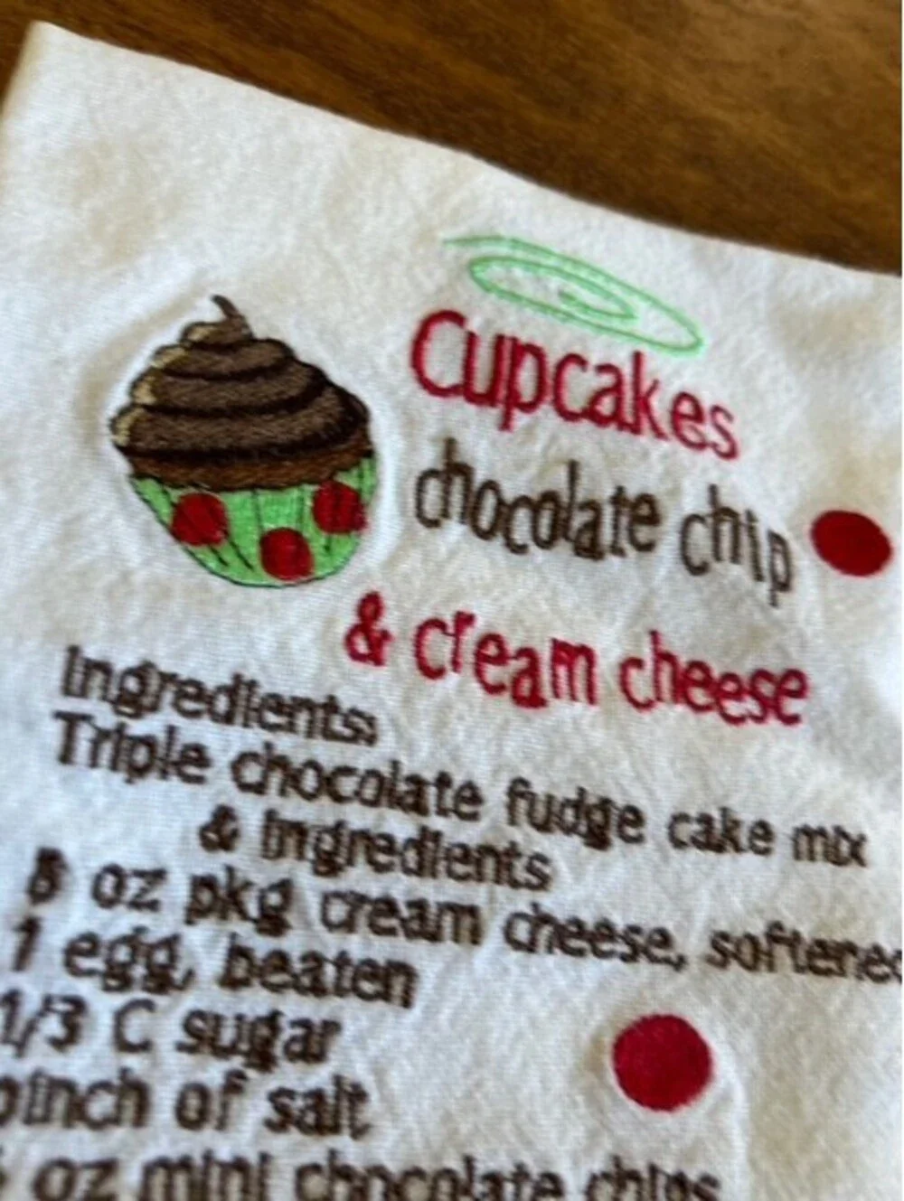 Embroidered Cupcakes Chocolate Chip & Cream Cheese Kitchen Towel